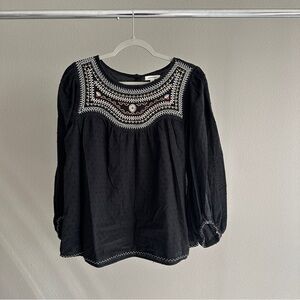Max Studio Black Embroidered Smocked Top Large